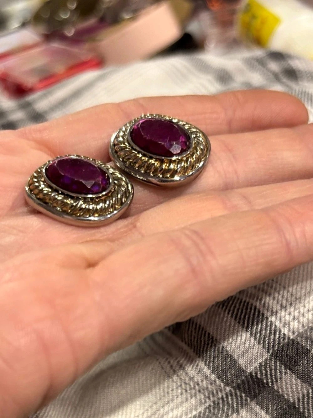 Purple Gold Statement Earrings